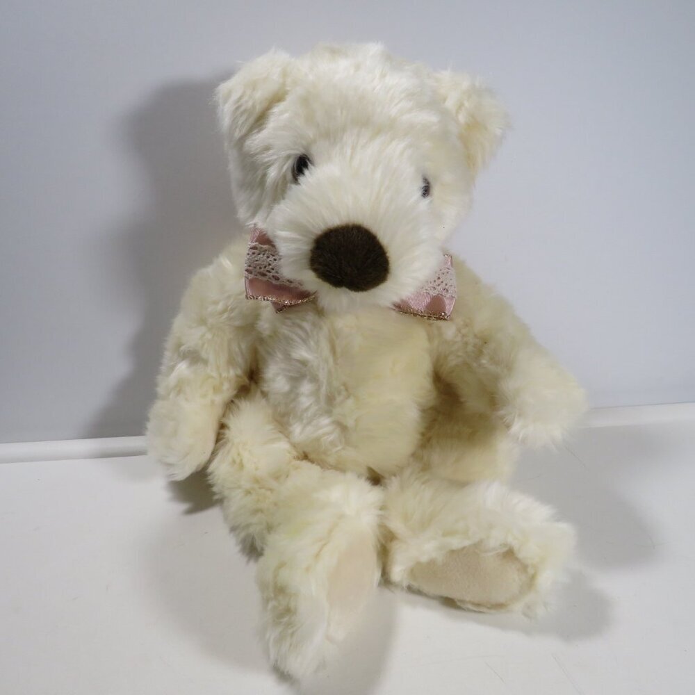 White Soft Bear with Pink Wired Ribbon & Lace Bow Valentine's Gift